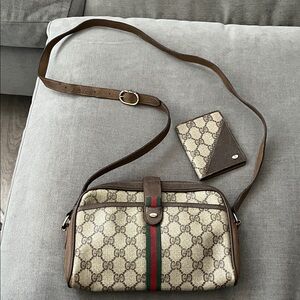 Gucci Beige and Brown Shoulder Bag with Card Holder